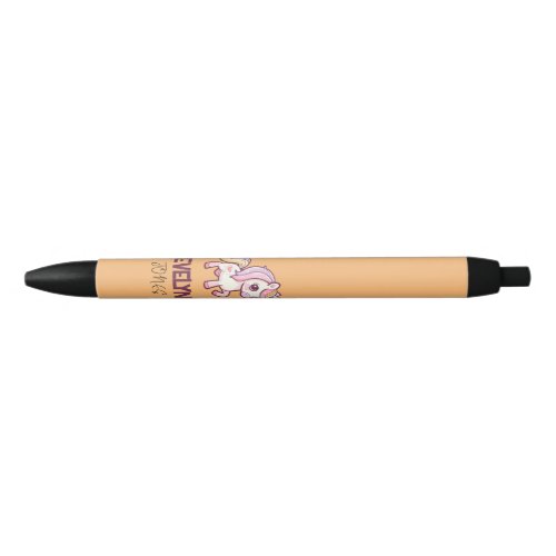 Adorable Cute Pastel Unicorn with Kids Name Black Ink Pen