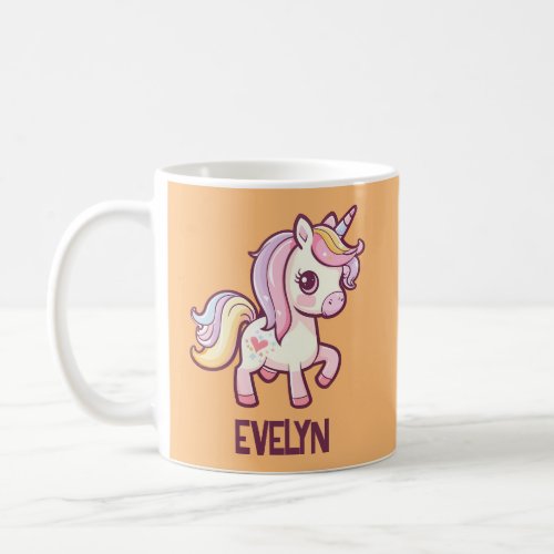 Adorable Cute Pastel Unicorn with Kids Name Coffee Mug