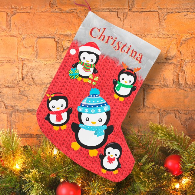 Adorable cute penguin Merry Christmas custom name Small Christmas Stocking (Creator Uploaded)