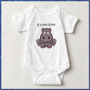 Adorable Cute Pink and Gray Baby Hippo  Bodysuit