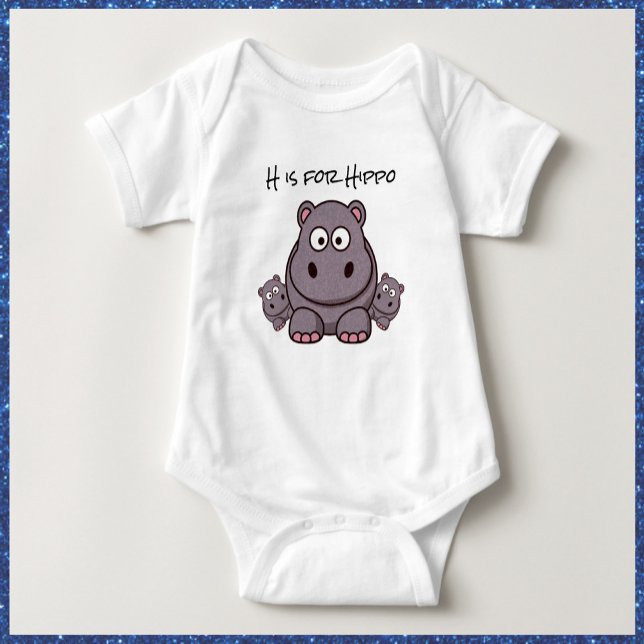 Adorable Cute Pink and Gray Baby Hippo  Bodysuit (Creator Uploaded)