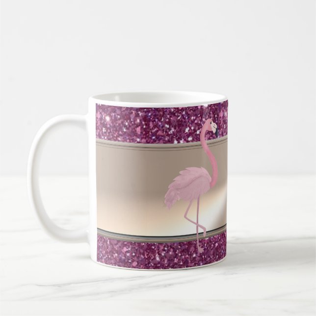 Adorable Cute Pink Flamingo  On Glittery Coffee Mug (Left)