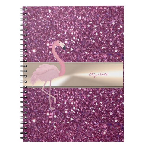 Adorable Cute Pink Flamingo  On Glittery Notebook