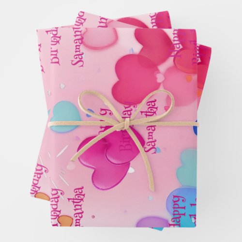 Adorable Cute Pink Girly Hearts Happy Birthday  Wrapping Paper Sheets