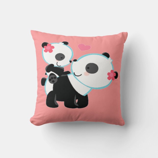 Adorable Cute Pink Panda Bear Love Throw Pillows (Front)