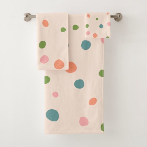 Adorable cute polka dots modern pink green blue bath towel set