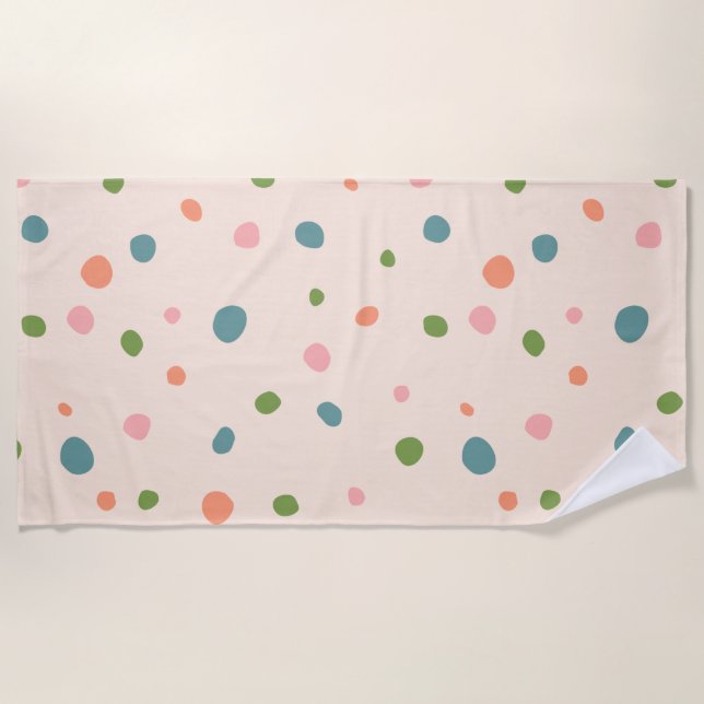 Adorable cute polka dots modern pink green blue beach towel (Front)