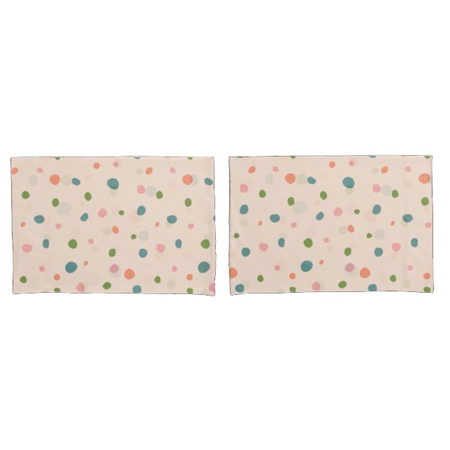 Adorable cute polka dots modern pink green blue pillow case (Front-Set)