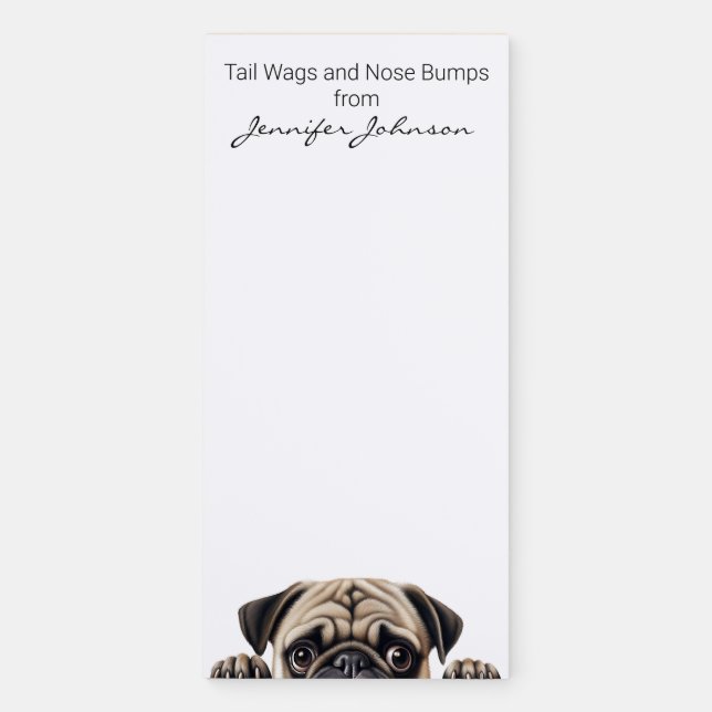 Adorable Cute Pug Dog Magnetic Notepad (Front)