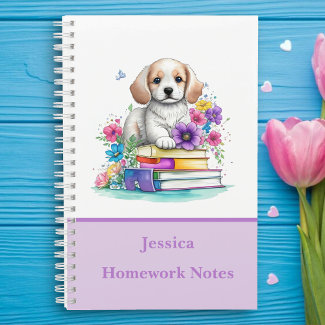 Adorable Cute Puppy Dog & Books Watercolor
