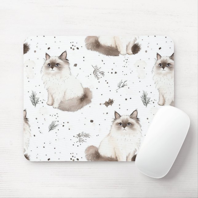 Adorable Cute Ragdoll Cat Winter  Mouse Pad (With Mouse)