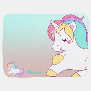 Adorable Cute Rainbow Unicorn, Ombre Baby Blanket