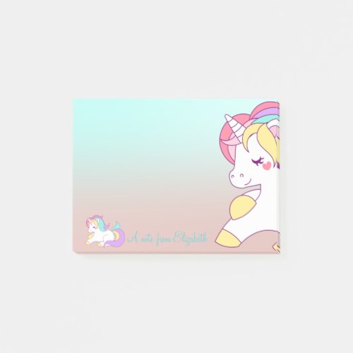 Adorable Cute Rainbow Unicorn Ombre _Personalized Post_it Notes