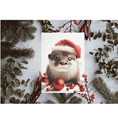 Adorable Cute Santa Otter Christmas Card