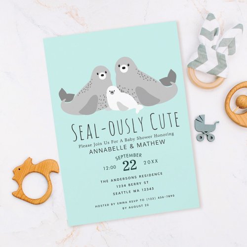 Adorable Cute Seals Couples Baby Shower Invitation