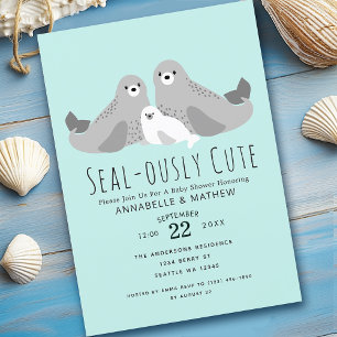 Adorable Cute Seals Couples Baby Shower Invitation
