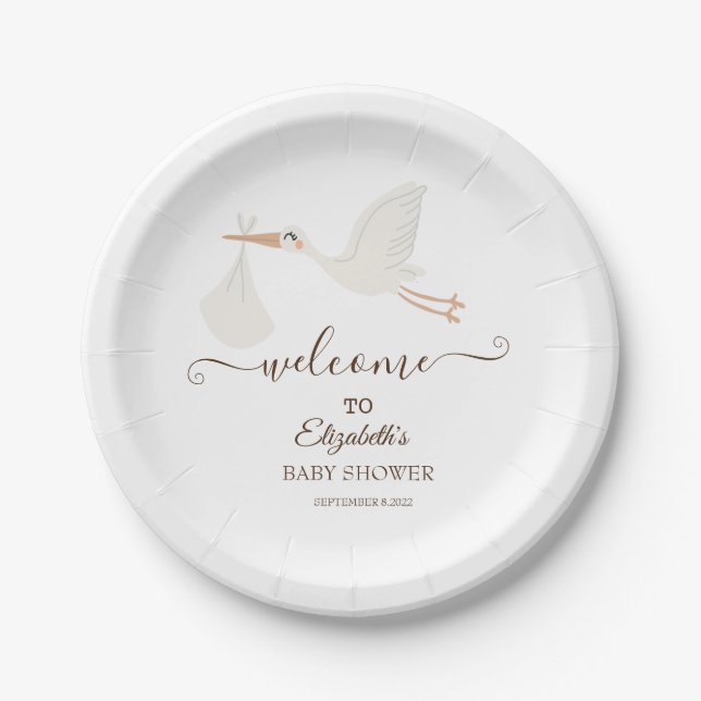 Adorable Cute Stork Paper Plates (Front)