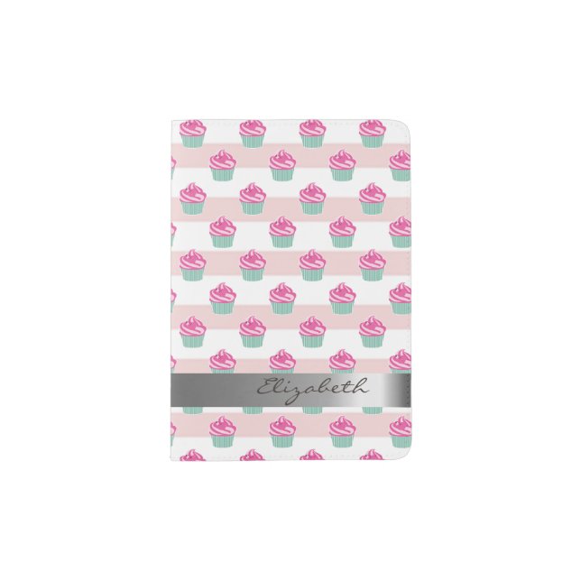 Adorable Cute,Striped, Cupcake-Personalized Passport Holder (Front)
