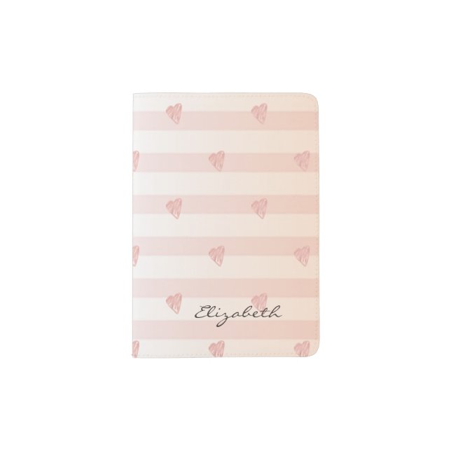 Adorable Cute,Striped, Hearts -Personalized Passport Holder (Front)