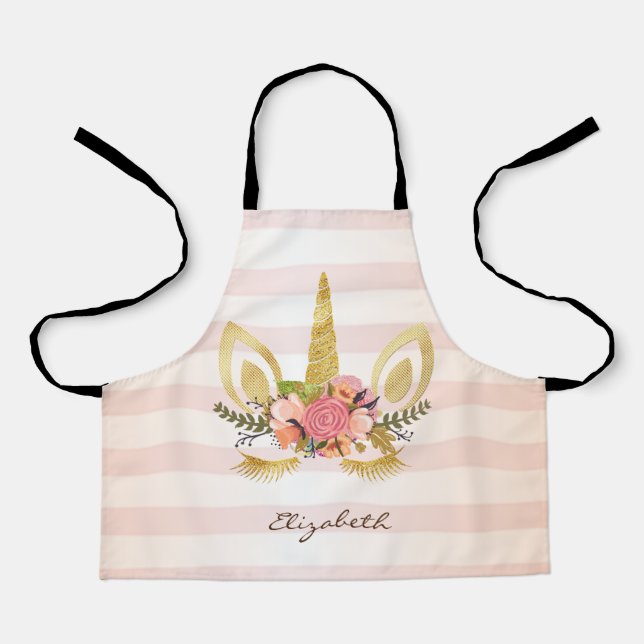 Adorable Cute,Striped, Unicorn Face -Personalized Apron (Front)