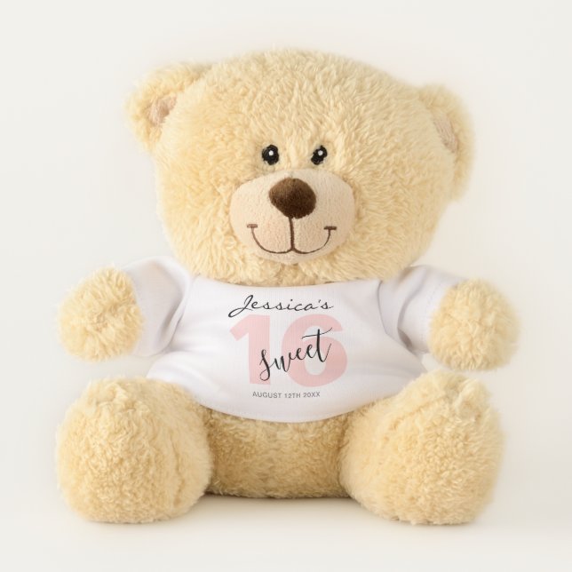 Adorable Cute Sweet 16 Birthday Photo Chic Custom Teddy Bear (Front)