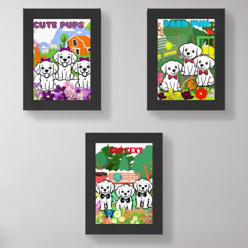 Adorable Cute White Puppies Floral Park Print Set