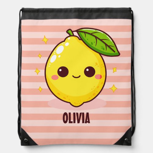 Adorable Cute Yellow Lemon Personalized Drawstring Bag