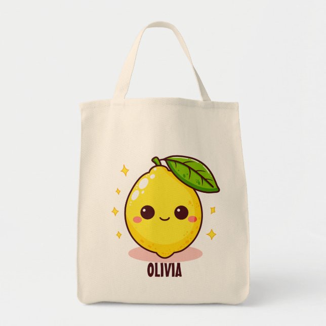 Adorable Cute Yellow Lemon Personalized Tote Bag (Front)
