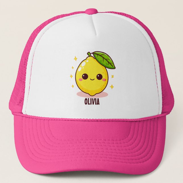 Adorable Cute Yellow Lemon Personalized Trucker Hat (Front)