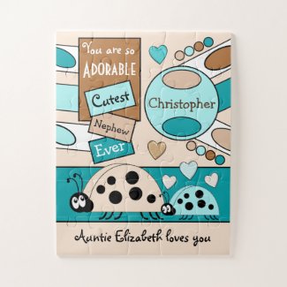 Adorable cutest nephew ever ladybugs cream blue jigsaw puzzle