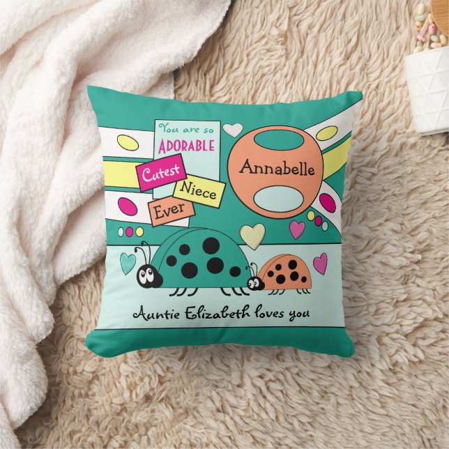 Adorable cutest niece ever ladybugs green orange throw pillow (Blanket)