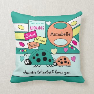 Adorable cutest niece ever ladybugs green orange throw pillow
