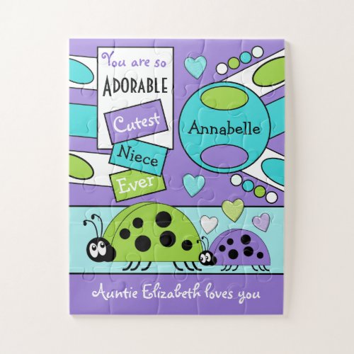 Adorable cutest niece ever ladybugs purple green jigsaw puzzle