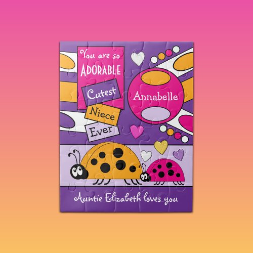 Adorable cutest niece ever ladybugs purple pink jigsaw puzzle