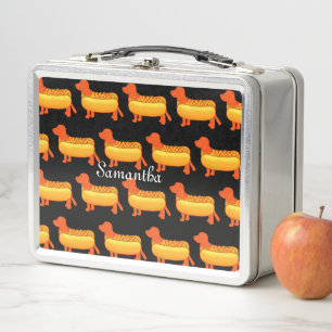 Adorable Dachshund Hot Dog Metal Lunch Box
