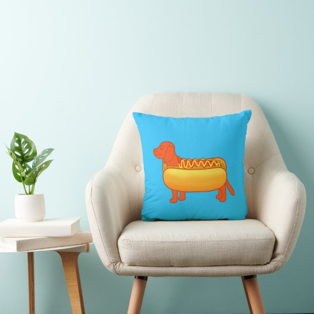 Adorable Dachshund Hot Dog Throw Pillow (Chair)