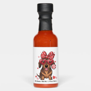 Adorable Dachshund In Heart Glasses And Polka Dot Hot Sauces