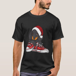 Adorable Dachshund In Santa Hat With Sneakers Chri T-Shirt