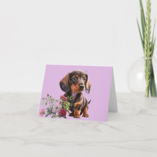 Adorable Dachshund Puppy Blank Greeting Card