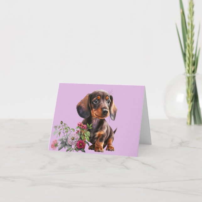 Adorable Dachshund Puppy Blank Greeting Card (Front)