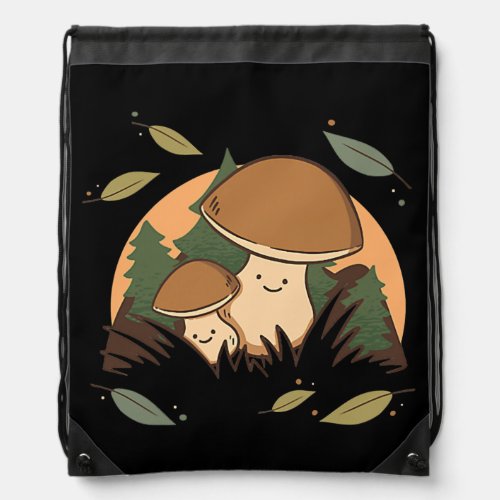 Adorable Daddy Mushroom And Baby Mushroom Kawaii Drawstring Bag