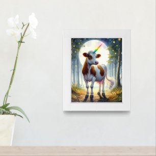 Adorable Dairy Cow Unicorn Framed Art