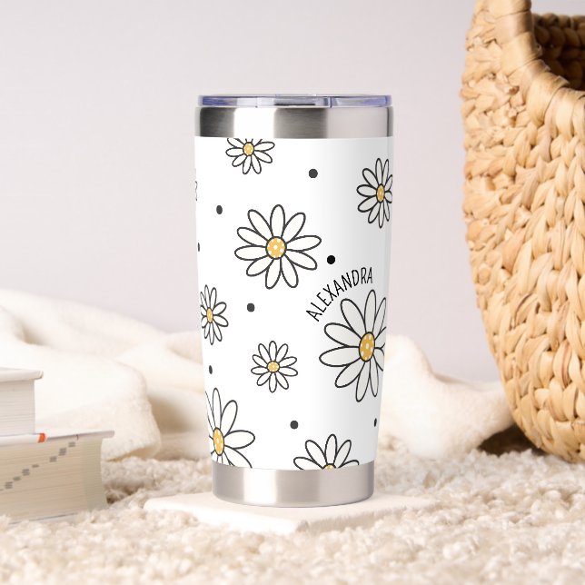 Adorable Daisies and Dots Custom Name Insulated Tumbler (Living Room (Rotated))