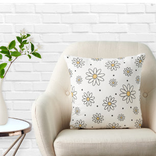 Adorable Daisies and Dots Throw Pillow
