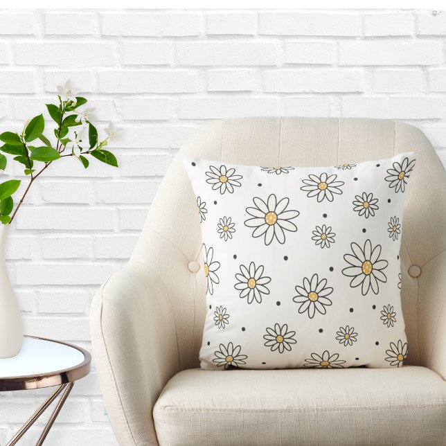 Adorable Daisies and Dots Throw Pillow (Creator Uploaded)