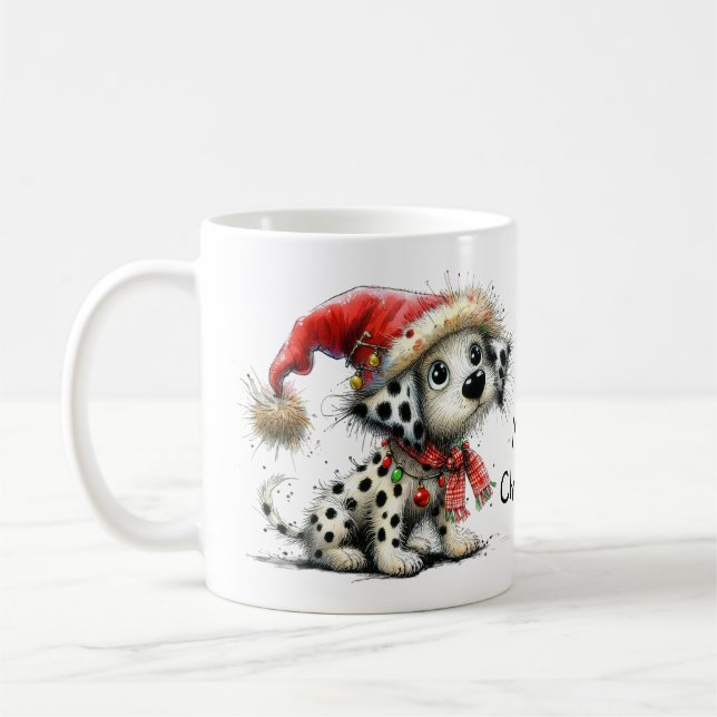 Adorable Dalmatian Puppy in a Christmas Santa Hat Coffee Mug (Left)