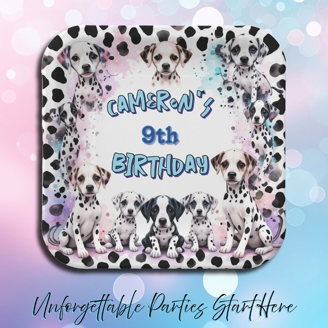 Adorable Dalmatian Puppy Watercolor Birthday  Paper Plates (Creator Uploaded)