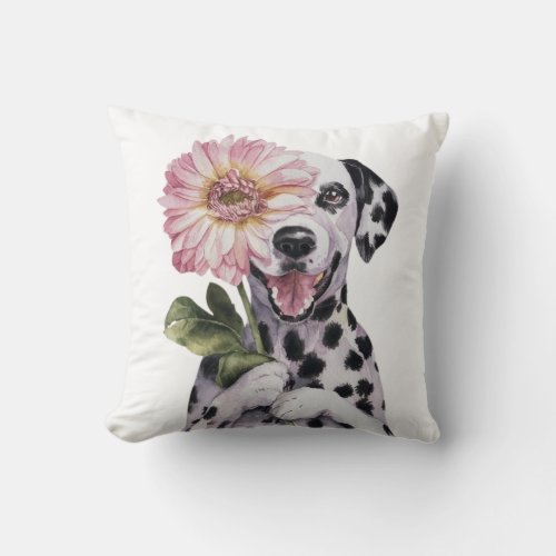 Adorable Dalmatian Watercolor  Illustration  Throw Pillow