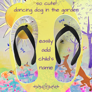 Adorable Dancing Puppy Dog with Butterfly Kid's Flip Flops