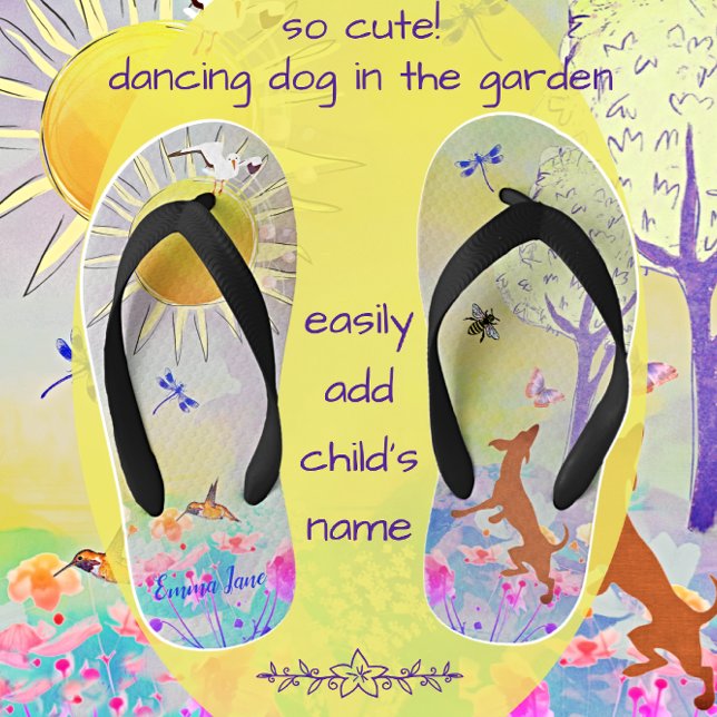 Adorable Dancing Puppy Dog with Butterfly Kid's Flip Flops (Creator Uploaded)